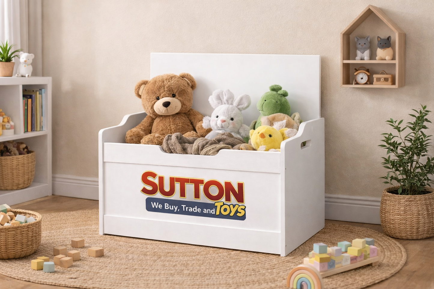 Sutton Toys Wooden Toy Storage Bench White