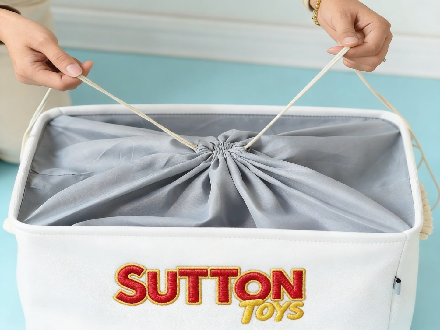 Sutton Toys Fabric Storage Basket with Drawstring Lid
